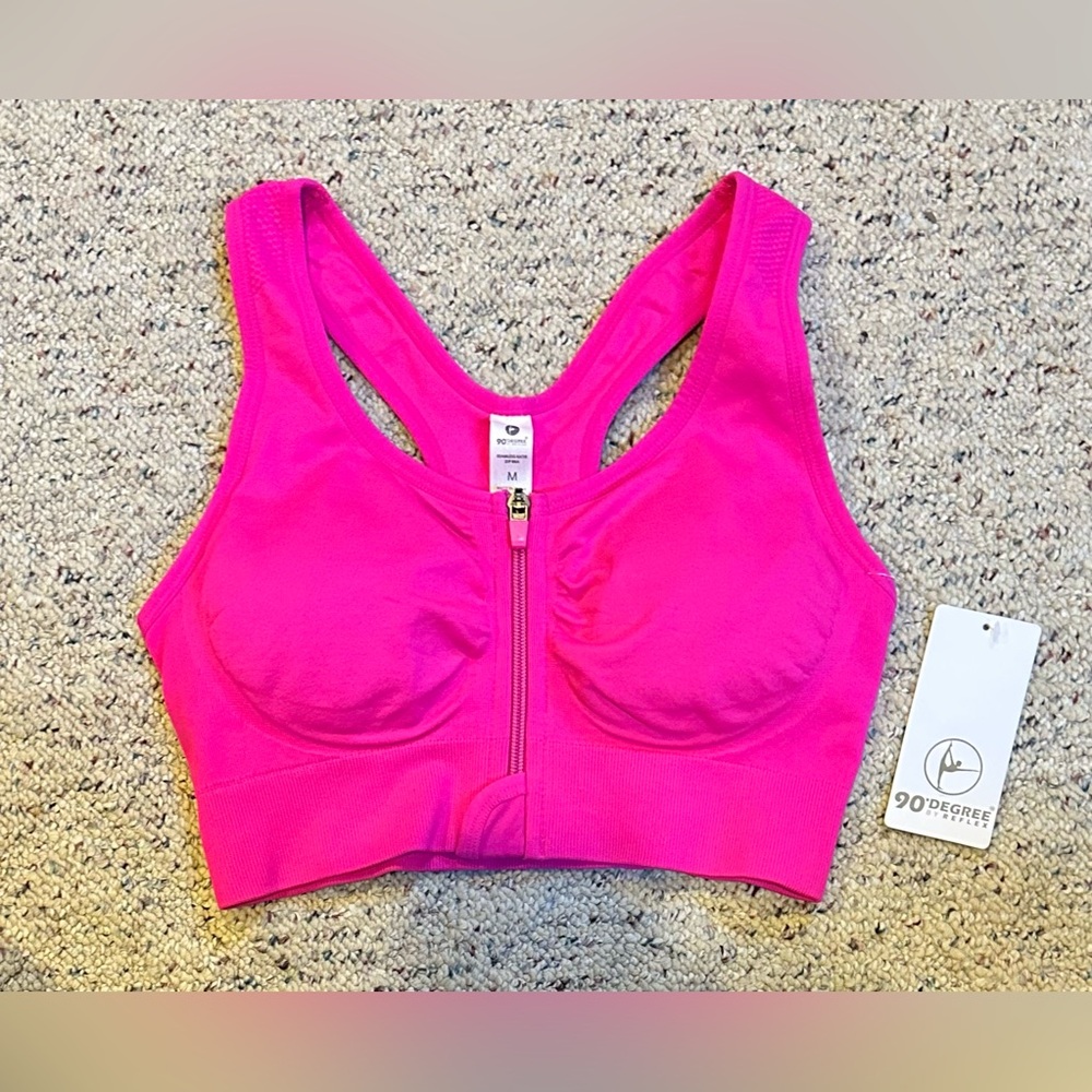 90 Degree by Reflex padded sport bra, hot pink, new with tags, medium
